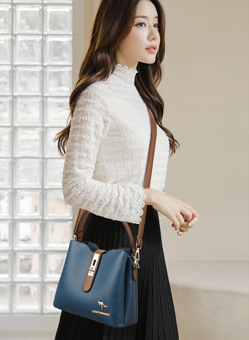 Moovant Premium Leather Women Shoulder Bag, Women's Handbag, Elegant Patent Leather Bag, Waterproof Tote Bag, Large Capacity Bucket Bag, with 2 Shoulder Straps, Blue  - Image 2