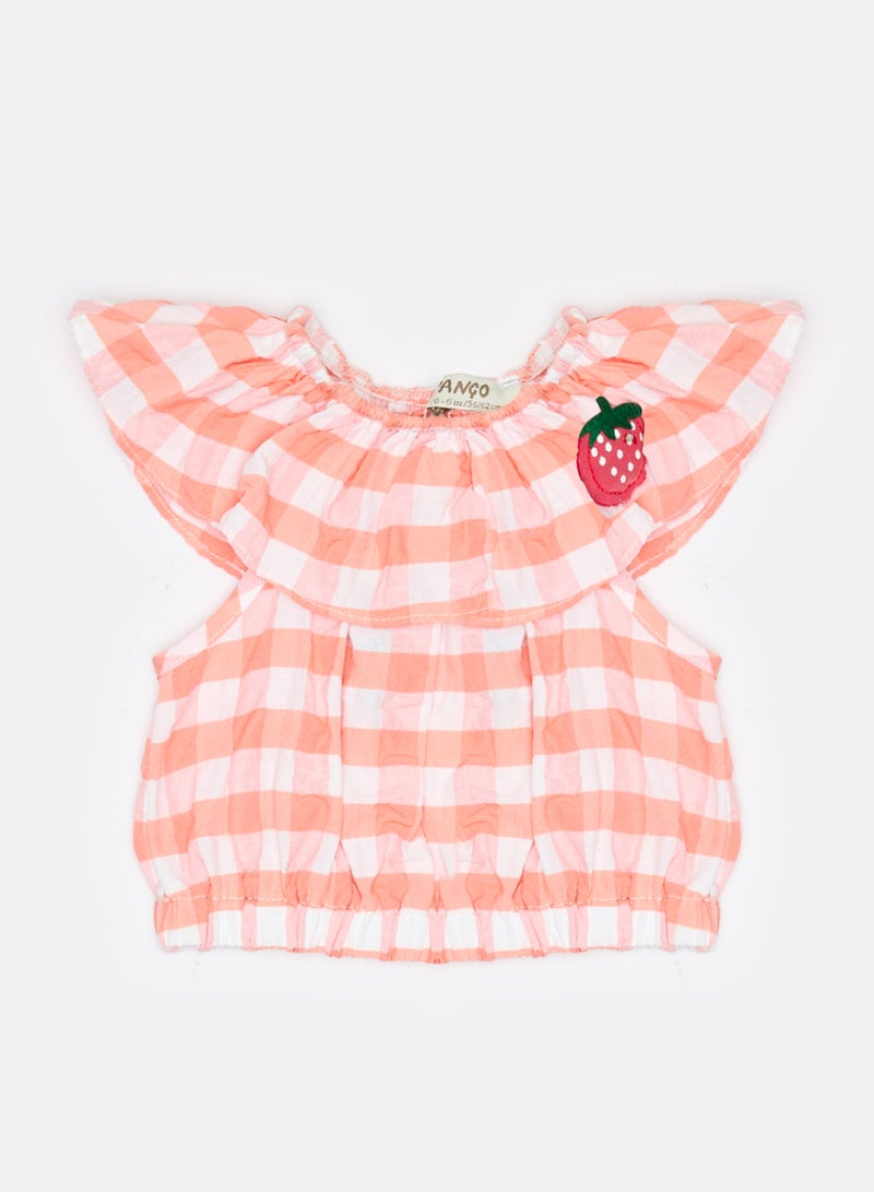 Panco Baby Girls STRAWBERRY Plaid Patterned Blouse - Image 1