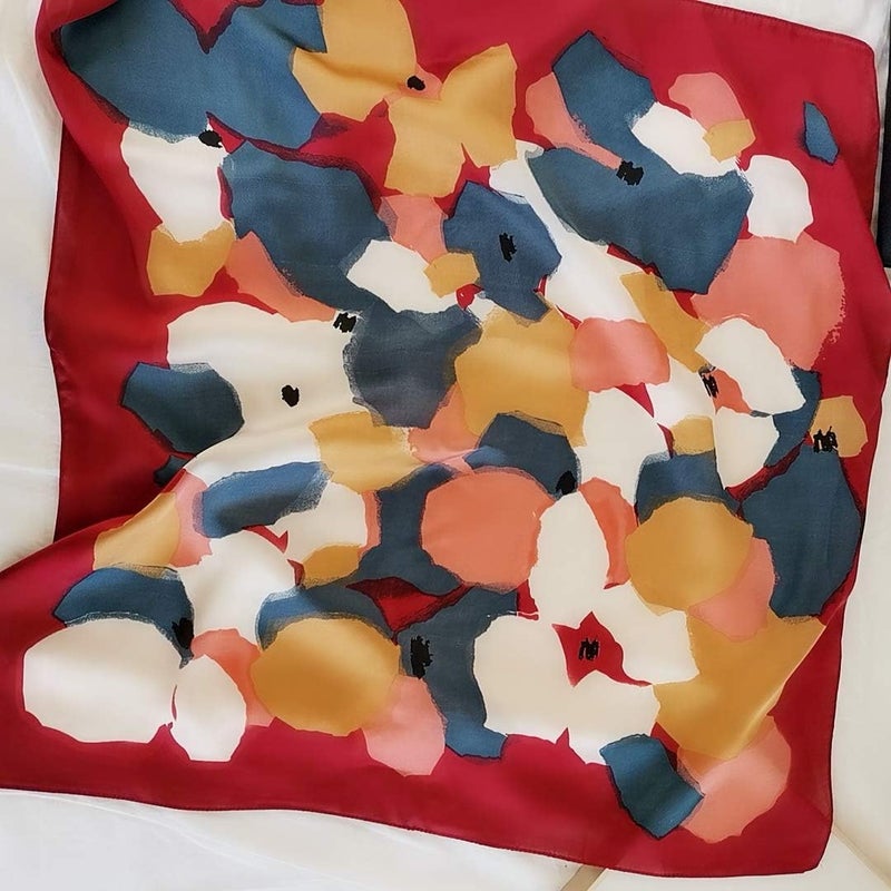 FONYVE Silk Feeling Scarf Medium Square Satin Head Scarf for Women 27.5 × 27.5 inches - Image 1