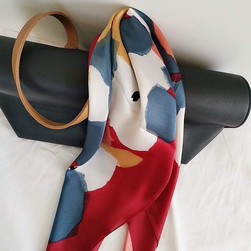 FONYVE Silk Feeling Scarf Medium Square Satin Head Scarf for Women 27.5 × 27.5 inches - Image 3