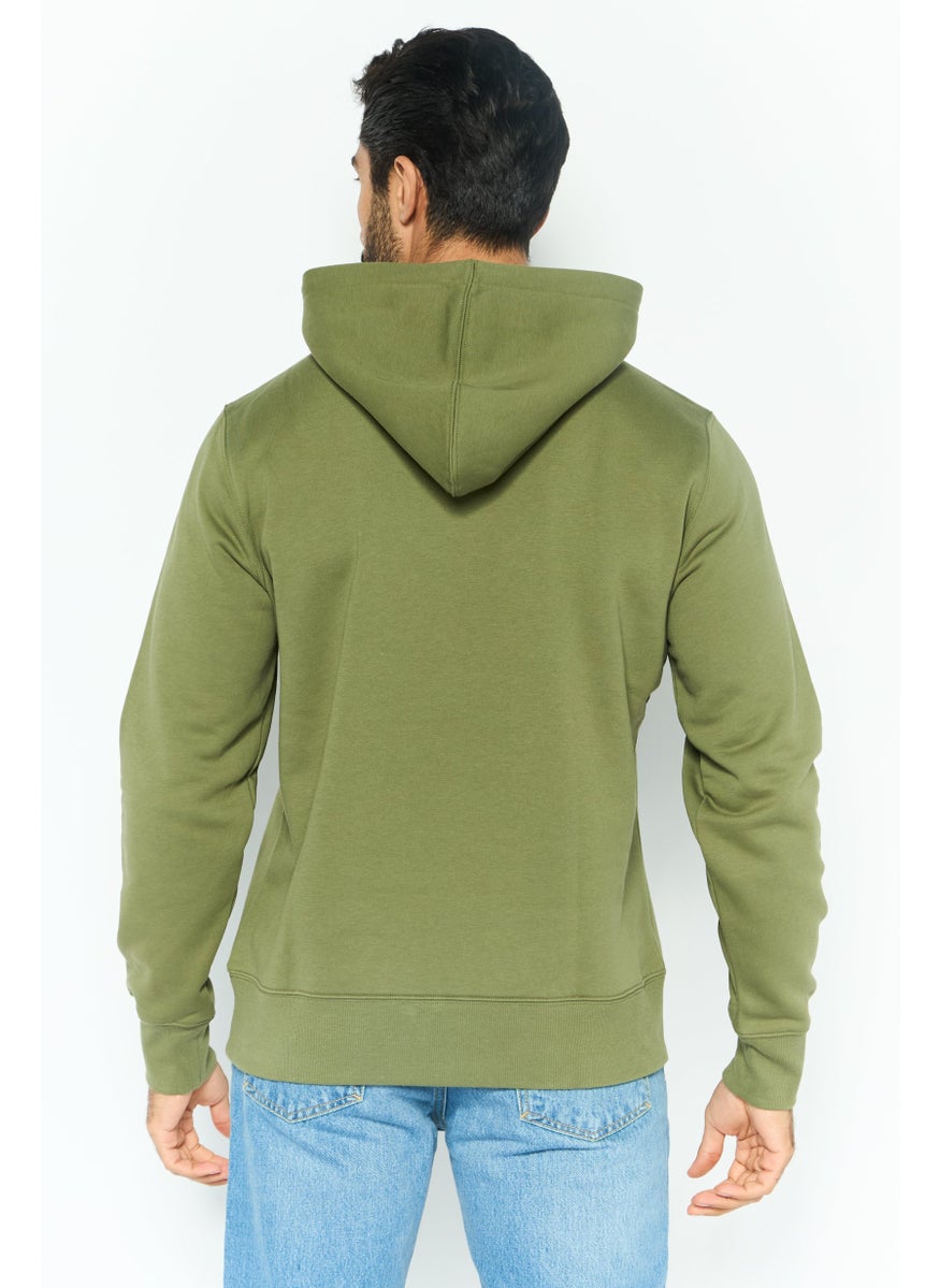 ESPRIT Men Hooded Brand Logo Long Sleeves  Sweatshirt, Olive  - Image 4