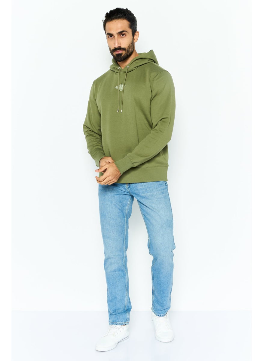 ESPRIT Men Hooded Brand Logo Long Sleeves  Sweatshirt, Olive  - Image 2