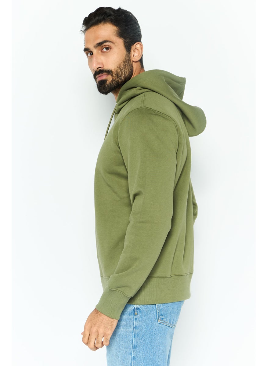 ESPRIT Men Hooded Brand Logo Long Sleeves  Sweatshirt, Olive  - Image 3