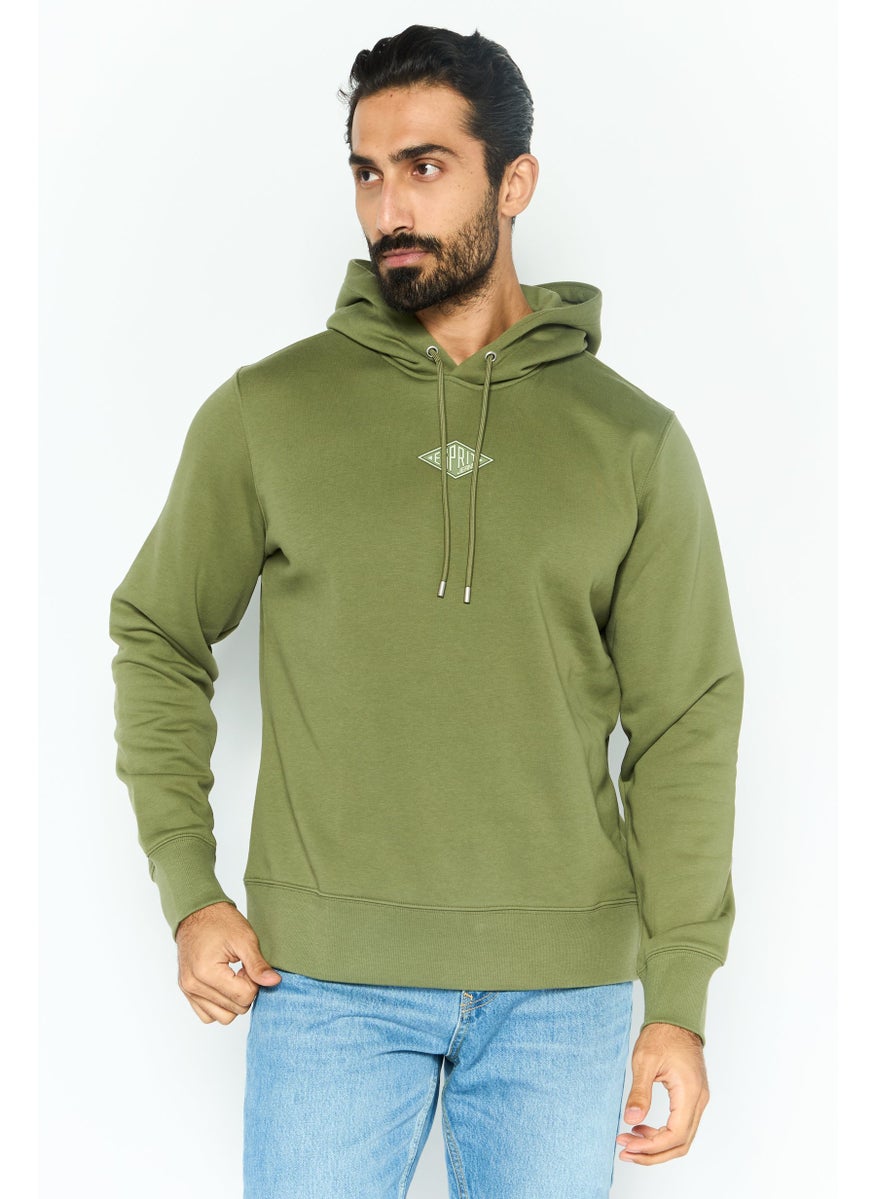 ESPRIT Men Hooded Brand Logo Long Sleeves  Sweatshirt, Olive  - Image 1