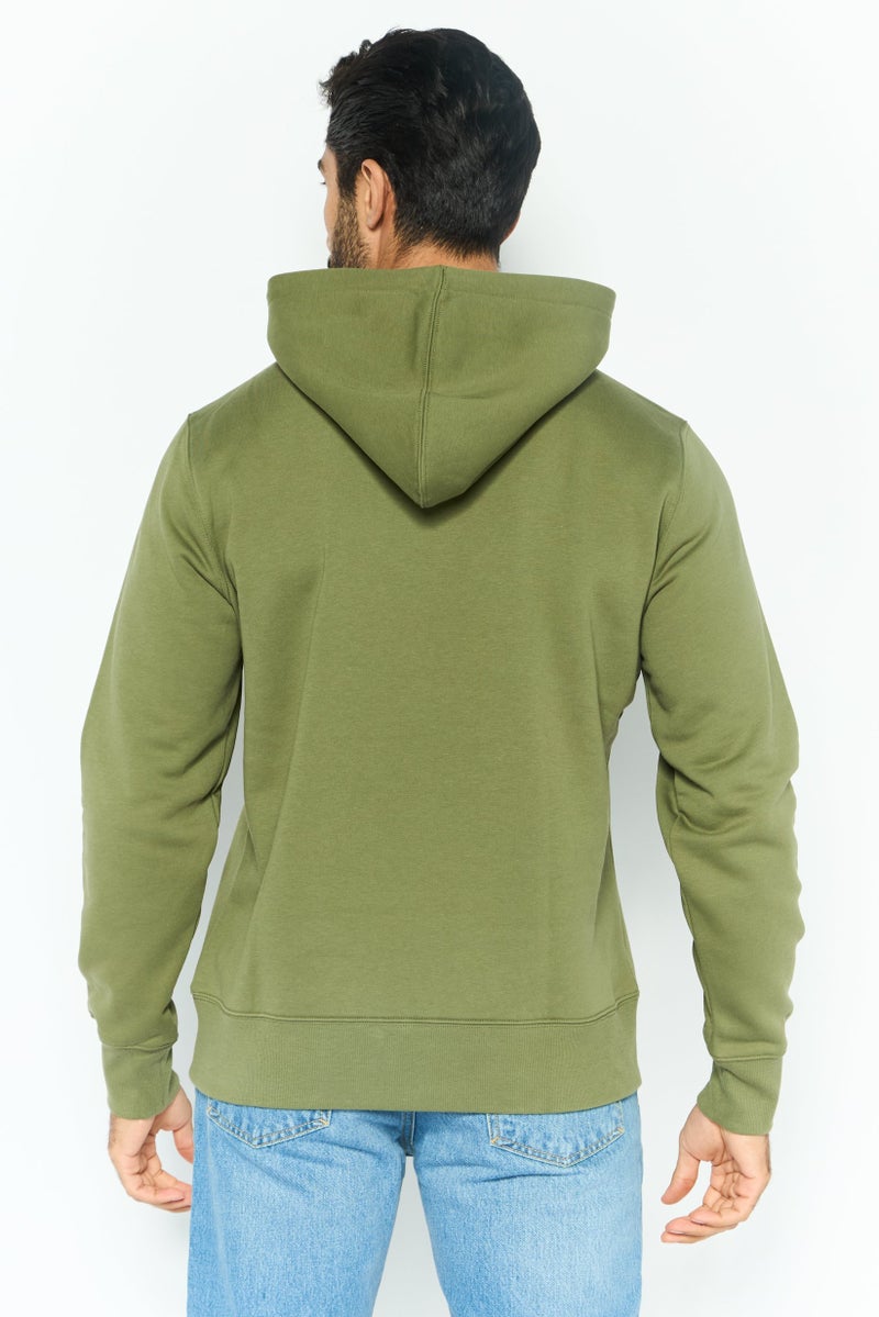 ESPRIT سويت شيرت بقلنسوة للرجال بشعار العلامة التجارية بأكمام طويلة، زيتوني - Image 2