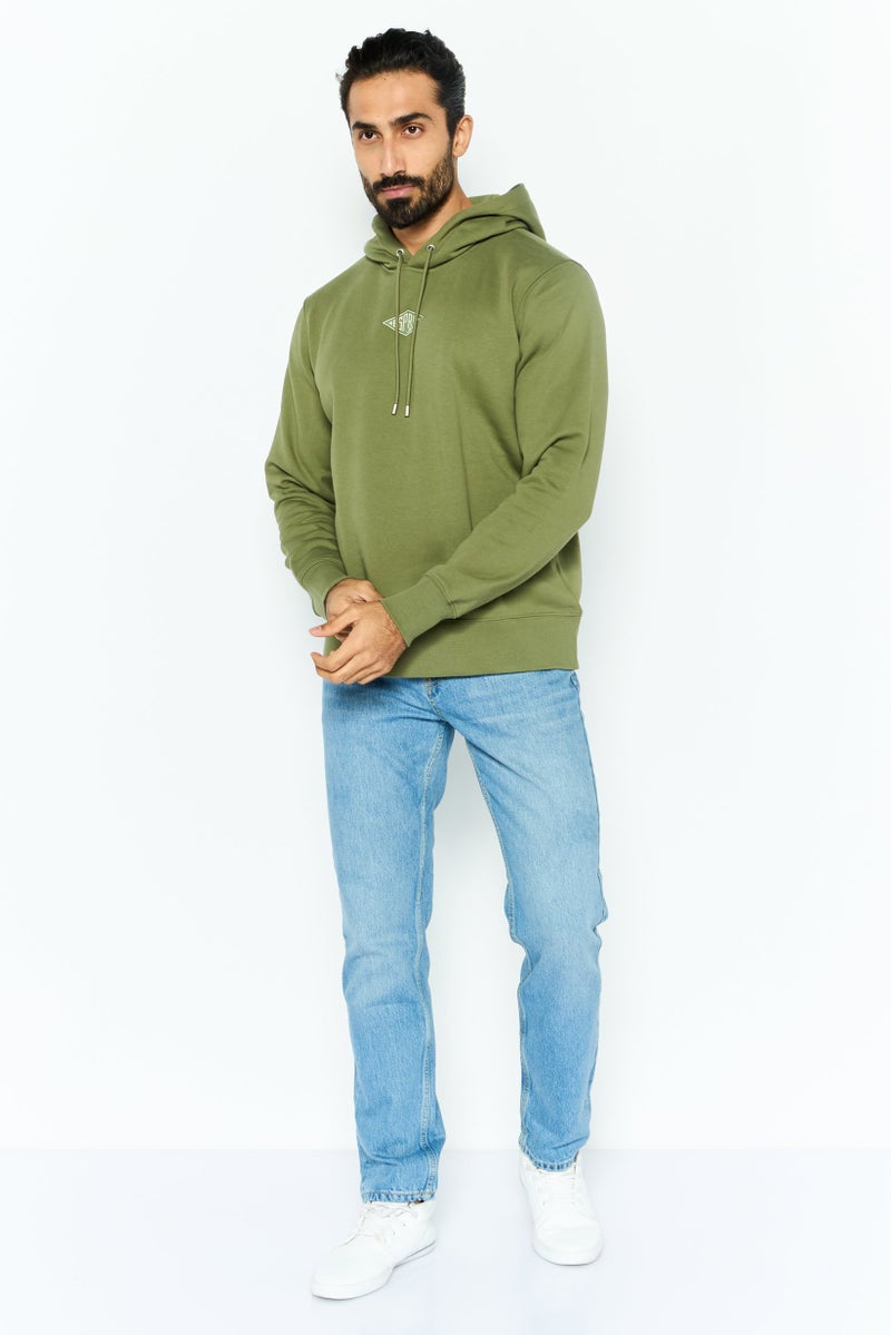 ESPRIT سويت شيرت بقلنسوة للرجال بشعار العلامة التجارية بأكمام طويلة، زيتوني - Image 2