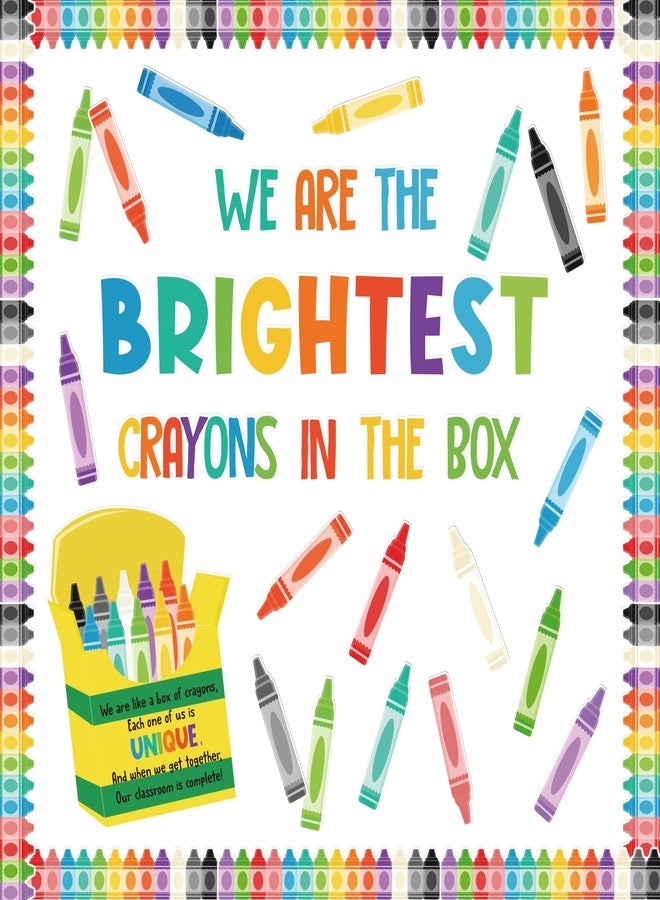 CPicdn Back to School Crayon Bulletin Board - 117Pcs We Are the Bright Crayons In the Box Bulletin Board Classroom Decoration Crayon Cutouts School Party Supplies Classroom Chalkboard Wall Door Decor - Image 1