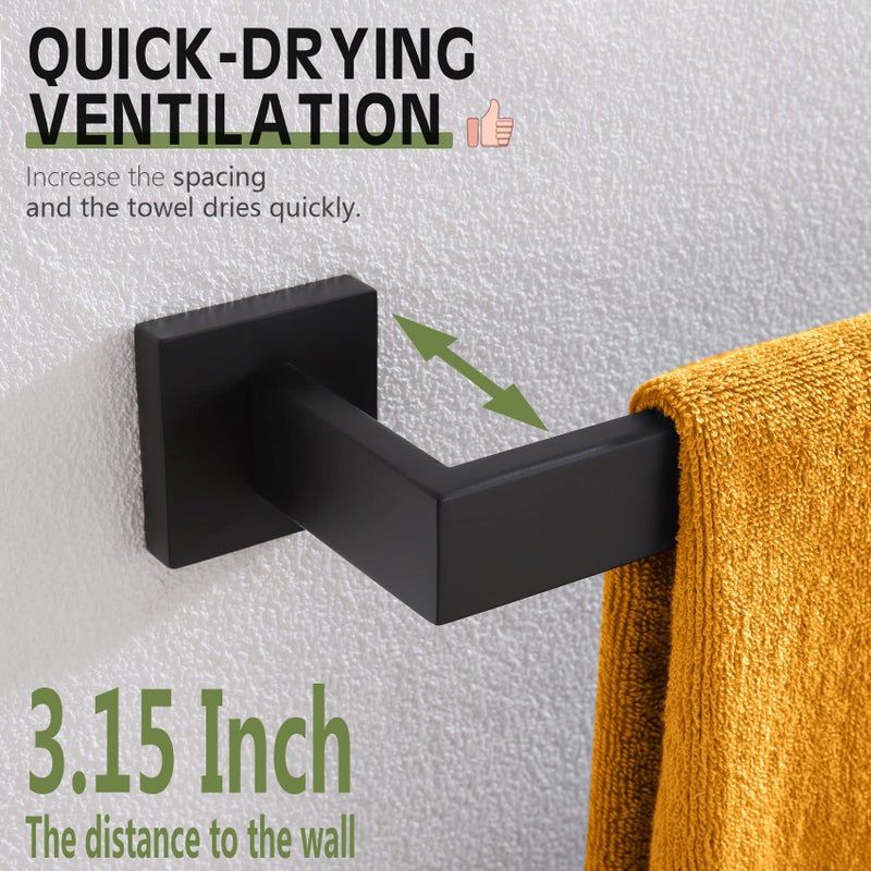 KOKOSIRI 12-Inch Single Towel Bar  Bathroom Kitchen Towel Holder  Wall Mounted SUS304 Stainless Steel Towel Rack  Matte Black  B4003BK-L12 - Image 3