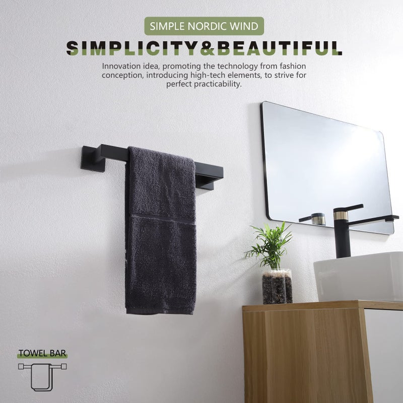KOKOSIRI 12-Inch Single Towel Bar  Bathroom Kitchen Towel Holder  Wall Mounted SUS304 Stainless Steel Towel Rack  Matte Black  B4003BK-L12 - Image 4