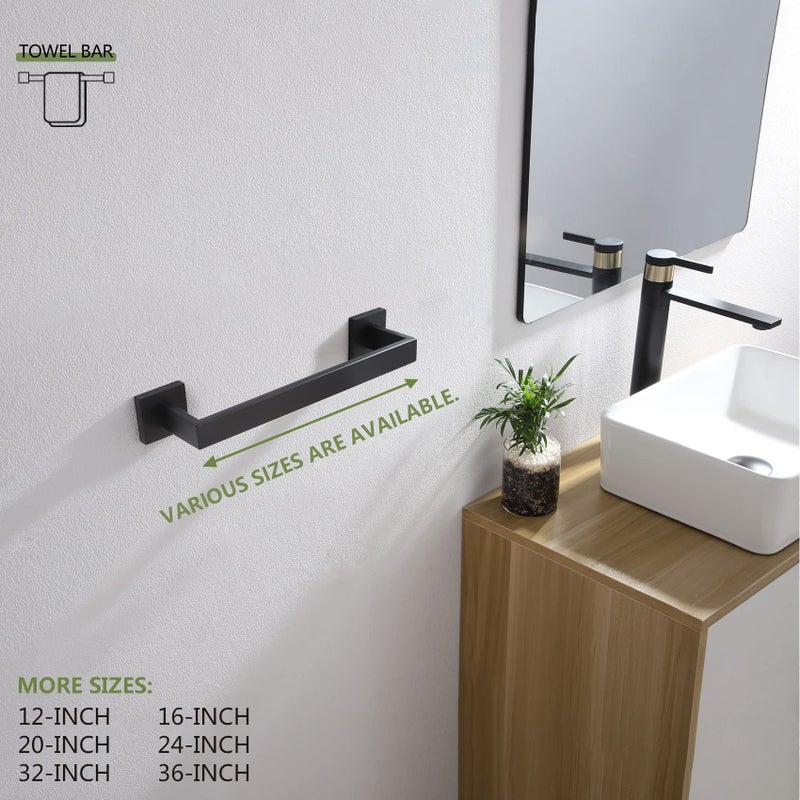 KOKOSIRI 12-Inch Single Towel Bar  Bathroom Kitchen Towel Holder  Wall Mounted SUS304 Stainless Steel Towel Rack  Matte Black  B4003BK-L12 - Image 5