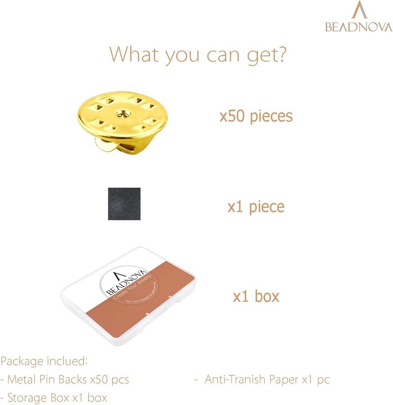 BEADNOVA بياد نوفا 50 قطعة دبابيس معدنية على شكل فراشة دبابيس خلفية لدبابيس الياقة دبابيس خلفية ذهبية 50 قطعة - Image 5