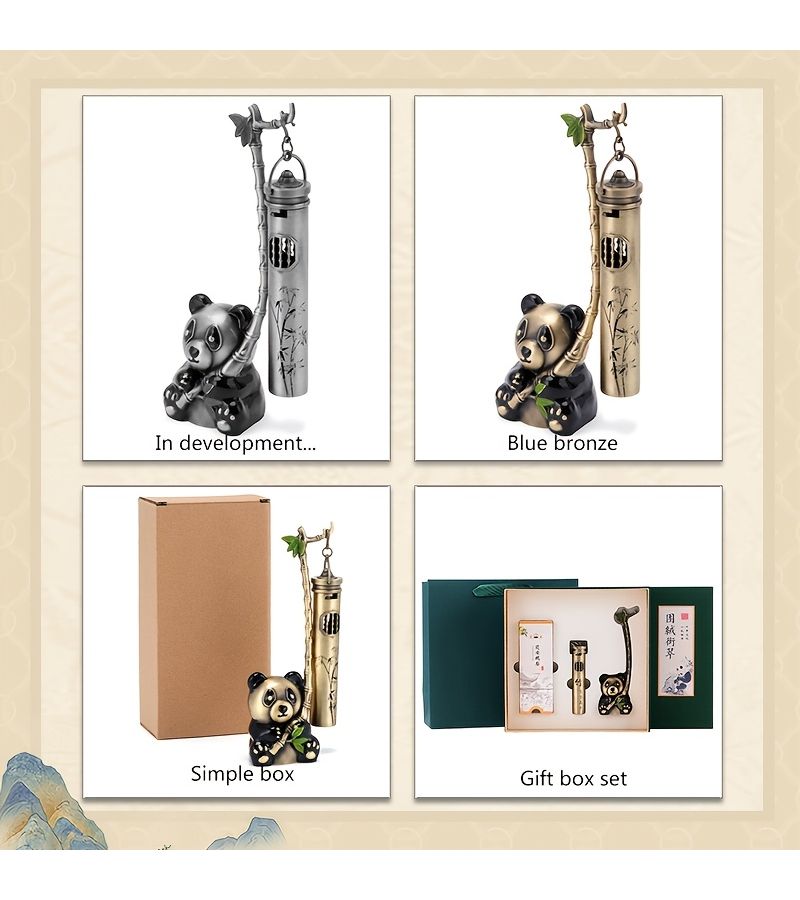 Panda Chinese Incense Stove 4.13 Inch Broken Line Incense Holder Home Atmosphere Decoration Small Ornament Holiday Gift Daily Souvenir Simple Box - Image 1