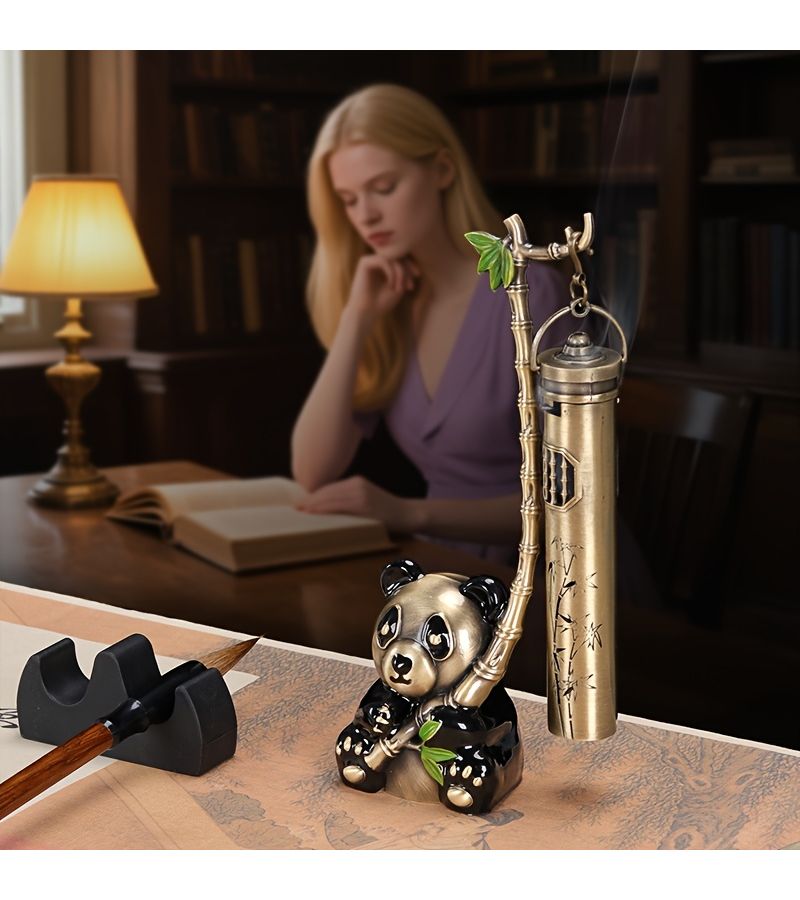 Panda Chinese Incense Stove 4.13 Inch Broken Line Incense Holder Home Atmosphere Decoration Small Ornament Holiday Gift Daily Souvenir Simple Box - Image 4