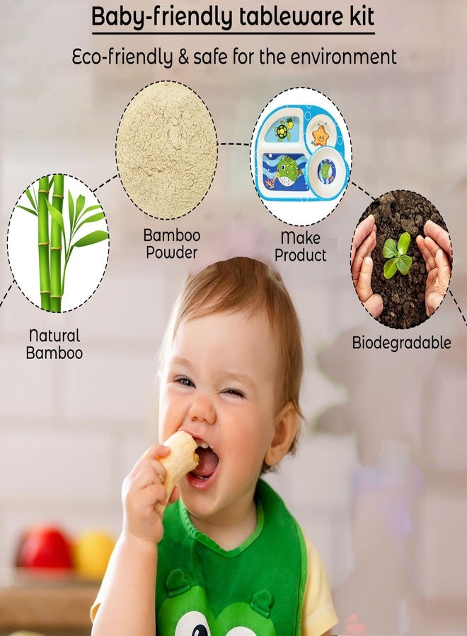 Bembika Baby Self Feeding Essential Baby Dinnerware Bamboo Fibre Dinner Set for Kids for Kids and Toddlers - Pack of 5 (Sky Blue) - Image 4