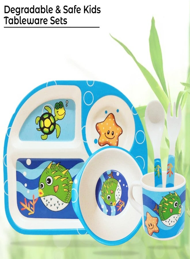 Bembika Baby Self Feeding Essential Baby Dinnerware Bamboo Fibre Dinner Set for Kids for Kids and Toddlers - Pack of 5 (Sky Blue) - Image 2