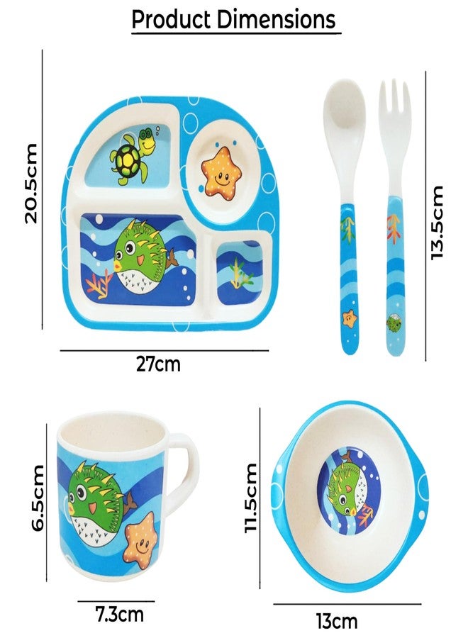 Bembika Baby Self Feeding Essential Baby Dinnerware Bamboo Fibre Dinner Set for Kids for Kids and Toddlers - Pack of 5 (Sky Blue) - Image 3