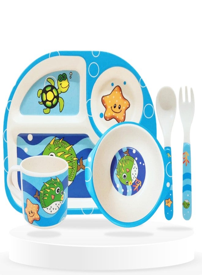 Bembika Baby Self Feeding Essential Baby Dinnerware Bamboo Fibre Dinner Set for Kids for Kids and Toddlers - Pack of 5 (Sky Blue) - Image 1