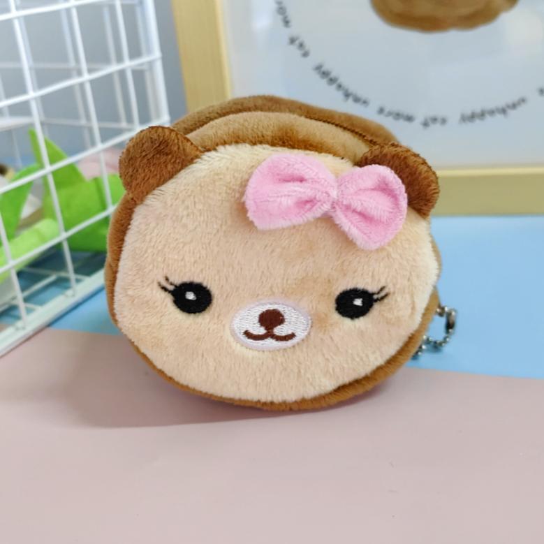 Cute Cartoon Plush Coin Purse for Girls Bowknot dog 
