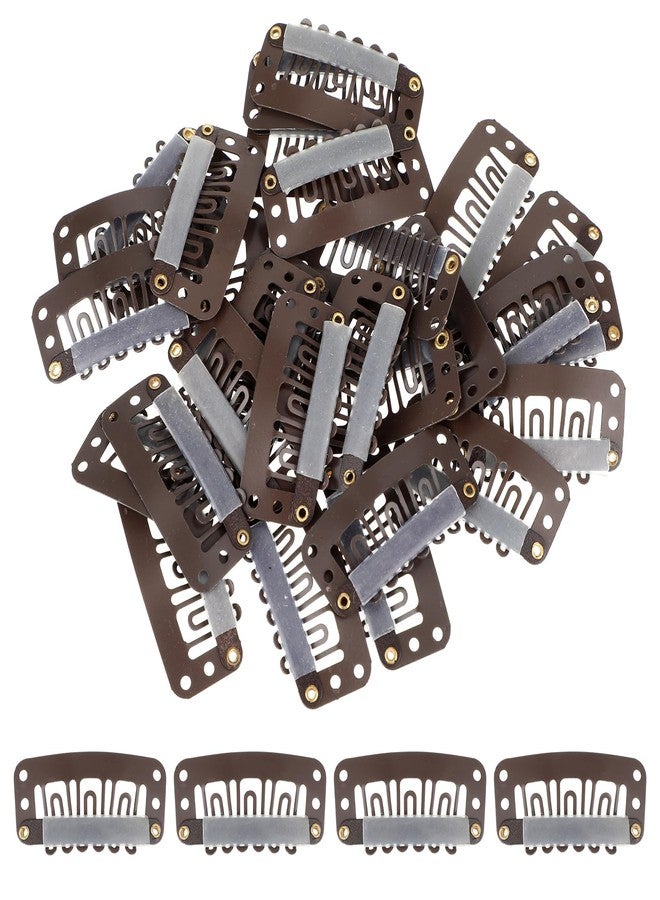 Prasacco 30 Pcs Wig Clips for Hair Extensions - 6-Teeth No-Sew U-Shape Snap Combs to Secure Wigs and Extensions (Brown) - Image 1