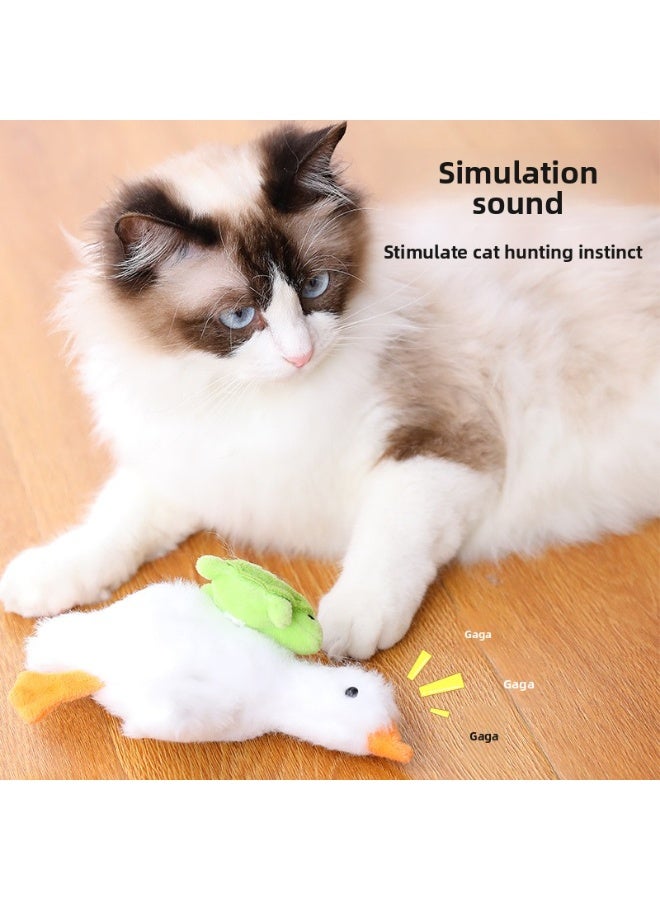 Rechargeable Electric White Goose Cat Teaser Plush Toy with Touch Activation, Interactive Flapping Bird Pet Toy with USB Charging Cable – Soft Plush for All Cat Breeds - Image 3