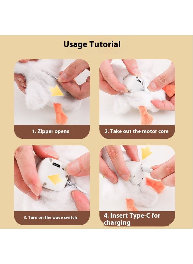 Rechargeable Electric White Goose Cat Teaser Plush Toy with Touch Activation, Interactive Flapping Bird Pet Toy with USB Charging Cable – Soft Plush for All Cat Breeds - Image 4