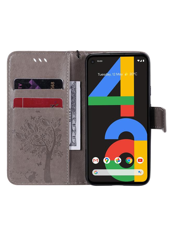 زبون جراب لهاتف Google Pixel 4a 4G، جراب جلدي أفقي قابل للطي بنقشة شجرة وقط مع حامل وفتحات للبطاقات ومحفظة وحبل تعليق - Image 5