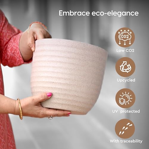 Eha Set of 2 Earth-Friendly 5" Verona Pots and Planters | Bamboo Based Table Planter for Office | UV Protected |Plant Pots for Indoor & Home Décor, Balcony & Garden | Sand Castle - Image 4