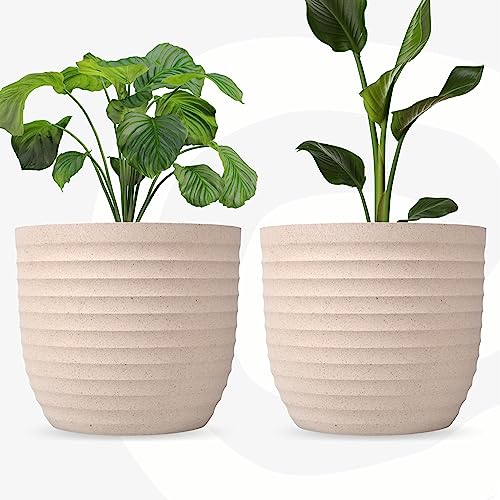 Eha Set of 2 Earth-Friendly 5" Verona Pots and Planters | Bamboo Based Table Planter for Office | UV Protected |Plant Pots for Indoor & Home Décor, Balcony & Garden | Sand Castle - Image 1