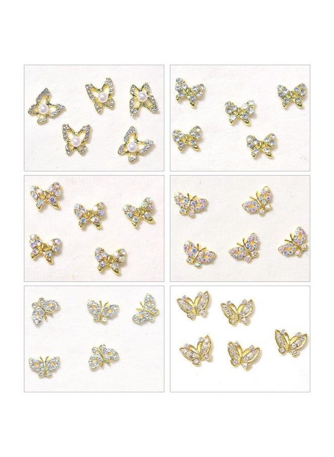 DANNEASY - 30Pcs 3D Butterfly Charms For Nails Gold Nail Charms Ab Nail Rhinestones Crystal Alloy Nail Jewels Nail Butterfly Nail Decoration For Acrylic Nails Diy Nail Art Accessories - Image 1