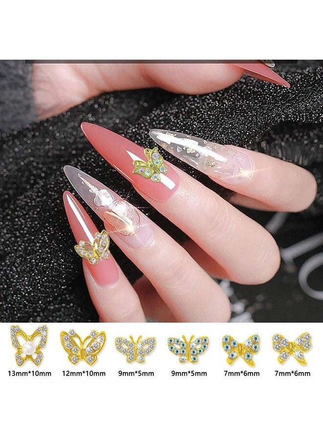 DANNEASY - 30Pcs 3D Butterfly Charms For Nails Gold Nail Charms Ab Nail Rhinestones Crystal Alloy Nail Jewels Nail Butterfly Nail Decoration For Acrylic Nails Diy Nail Art Accessories - Image 1