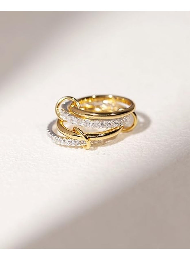 Gold Silver Rings for Women Non Tarnish 18K Gold Plated Statement Rings Stackable Rings Set Dainty Cubic Zirconia CZ Trendy Fashion Chunky Band Thumb Ring Size 8 Gold Silver Jewelry Gift - Image 3