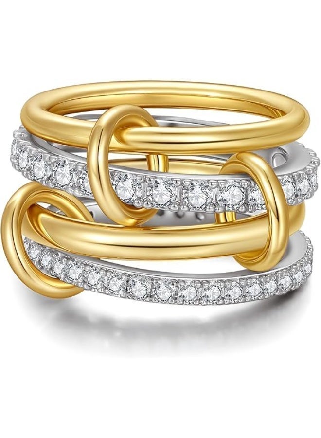 Gold Silver Rings for Women Non Tarnish 18K Gold Plated Statement Rings Stackable Rings Set Dainty Cubic Zirconia CZ Trendy Fashion Chunky Band Thumb Ring Size 8 Gold Silver Jewelry Gift - Image 1