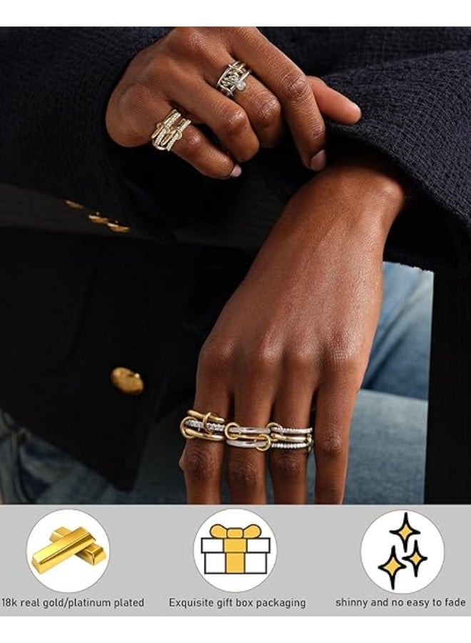 Gold Silver Rings for Women Non Tarnish 18K Gold Plated Statement Rings Stackable Rings Set Dainty Cubic Zirconia CZ Trendy Fashion Chunky Band Thumb Ring Size 8 Gold Silver Jewelry Gift - Image 2