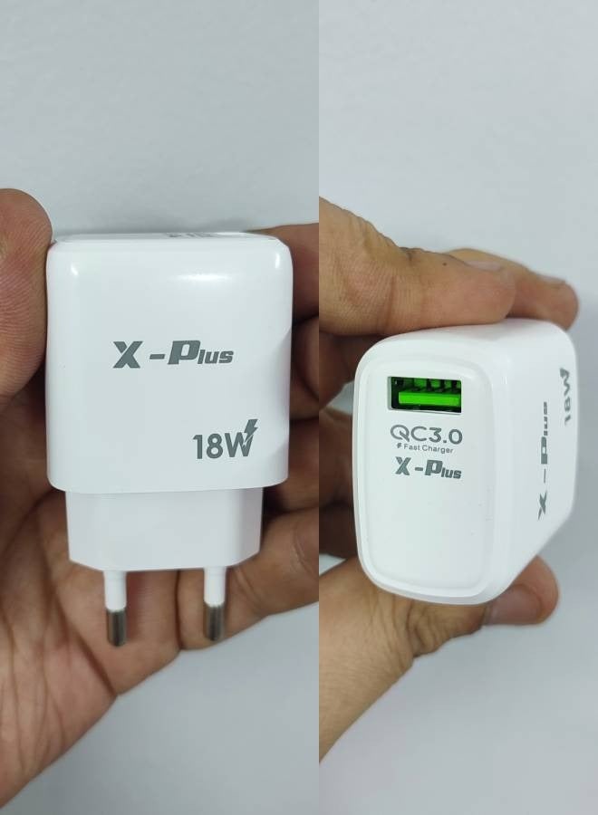 X-Plus 18W Fast Charger QC3.0 + USB To Type-C Charger Cable Compatible With Smartphones - White - Image 2