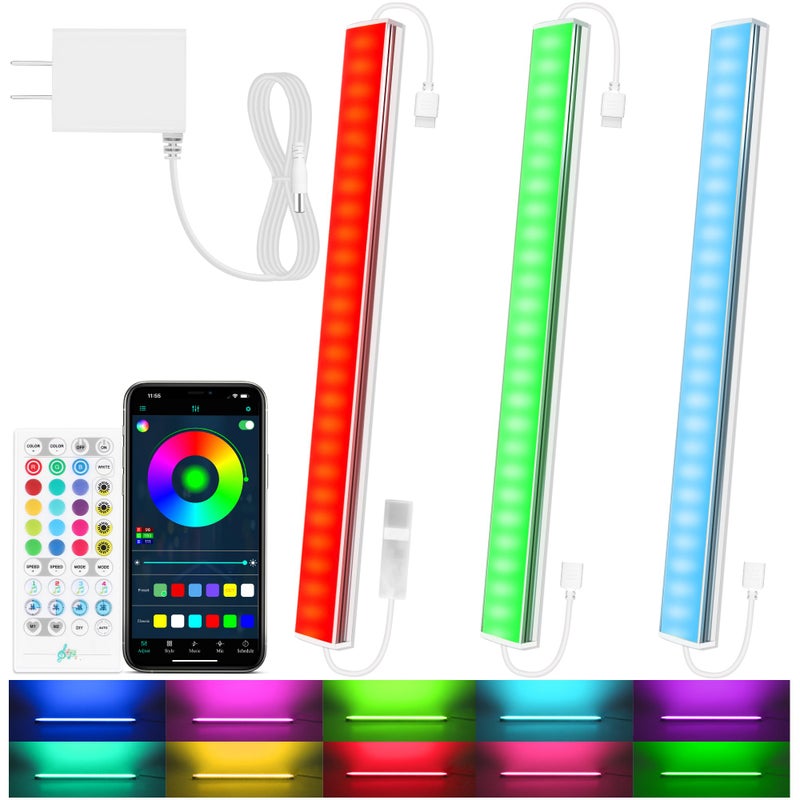 Benreom 3 Pcs RGB Under Cabinet Lights Kit, Smart App and Remote Control Under Cabinet Lighting, Dimmible Under Counter Lights for Kitchen, Plug in LED Lights for Cabinet, Counter, Workbench, Desk - Image 1