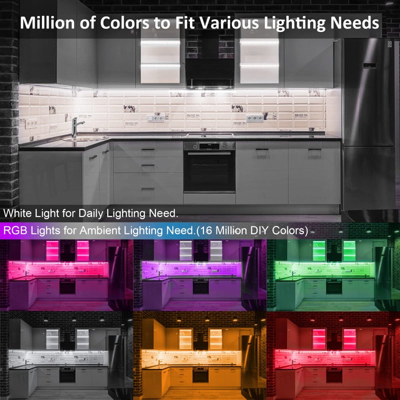 Benreom 3 Pcs RGB Under Cabinet Lights Kit, Smart App and Remote Control Under Cabinet Lighting, Dimmible Under Counter Lights for Kitchen, Plug in LED Lights for Cabinet, Counter, Workbench, Desk - Image 3