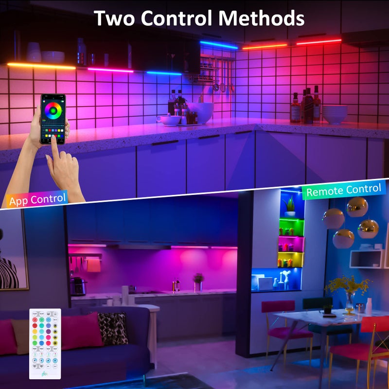 Benreom 3 Pcs RGB Under Cabinet Lights Kit, Smart App and Remote Control Under Cabinet Lighting, Dimmible Under Counter Lights for Kitchen, Plug in LED Lights for Cabinet, Counter, Workbench, Desk - Image 2