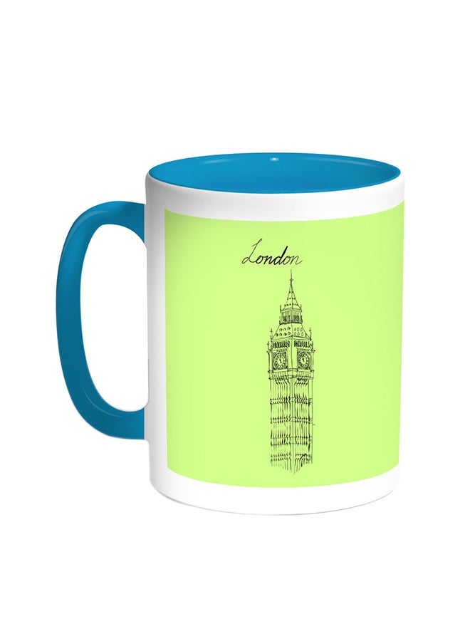 RYN Landmarks - Big Ben Clock Printed Coffee Mug Turquoise/White 11ounce