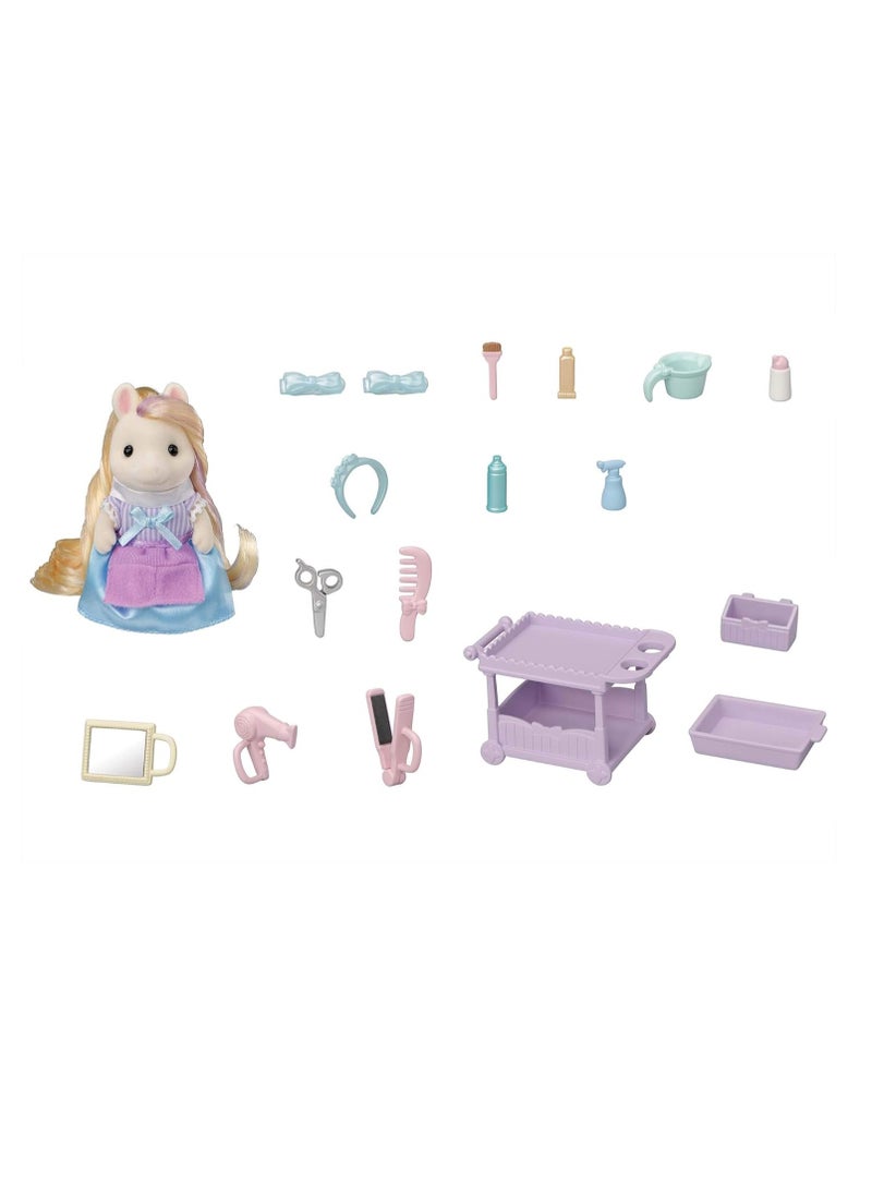 Sylvanian Families - Pony's Hair Stylist Set | Multi-Color | Includes Hair Cart, Accessories, and Manely Pony Mother Serafina | Features Comb, Hair Tools, and Storage | Ages 3 & Up - Image 1