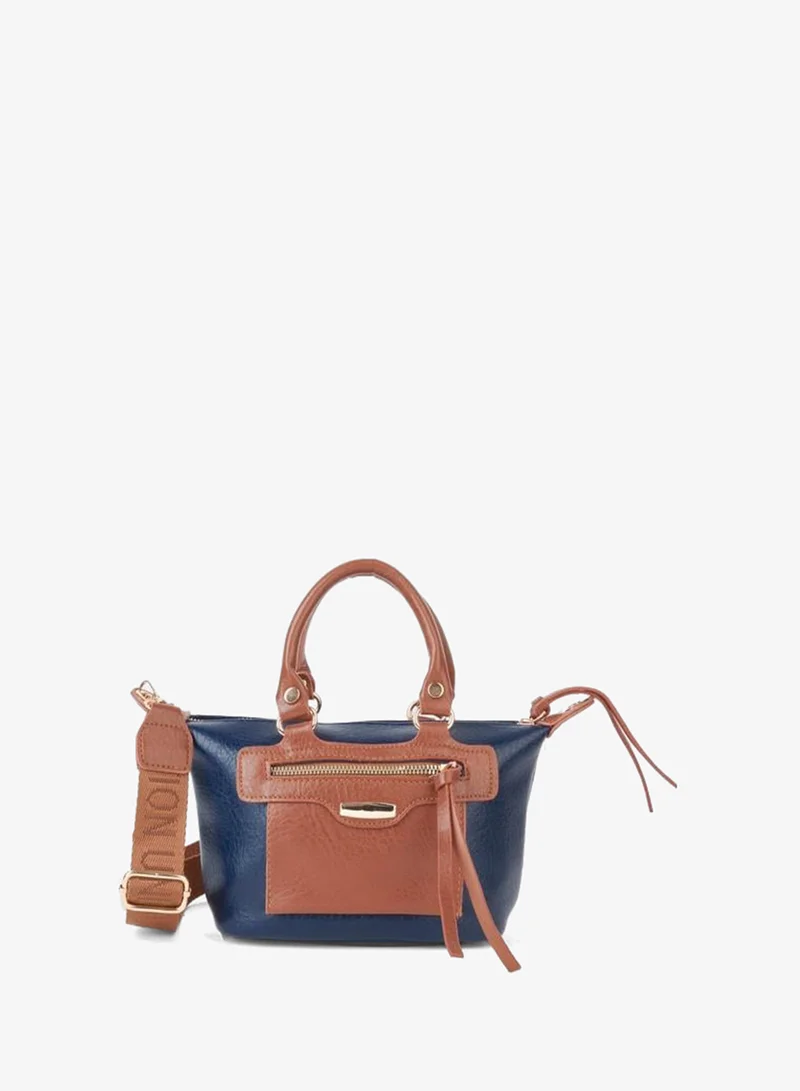 Women's Lupin Navy Taba Lined Column Strap Zipper Closure Hand, Arm, and Shoulder Bag.