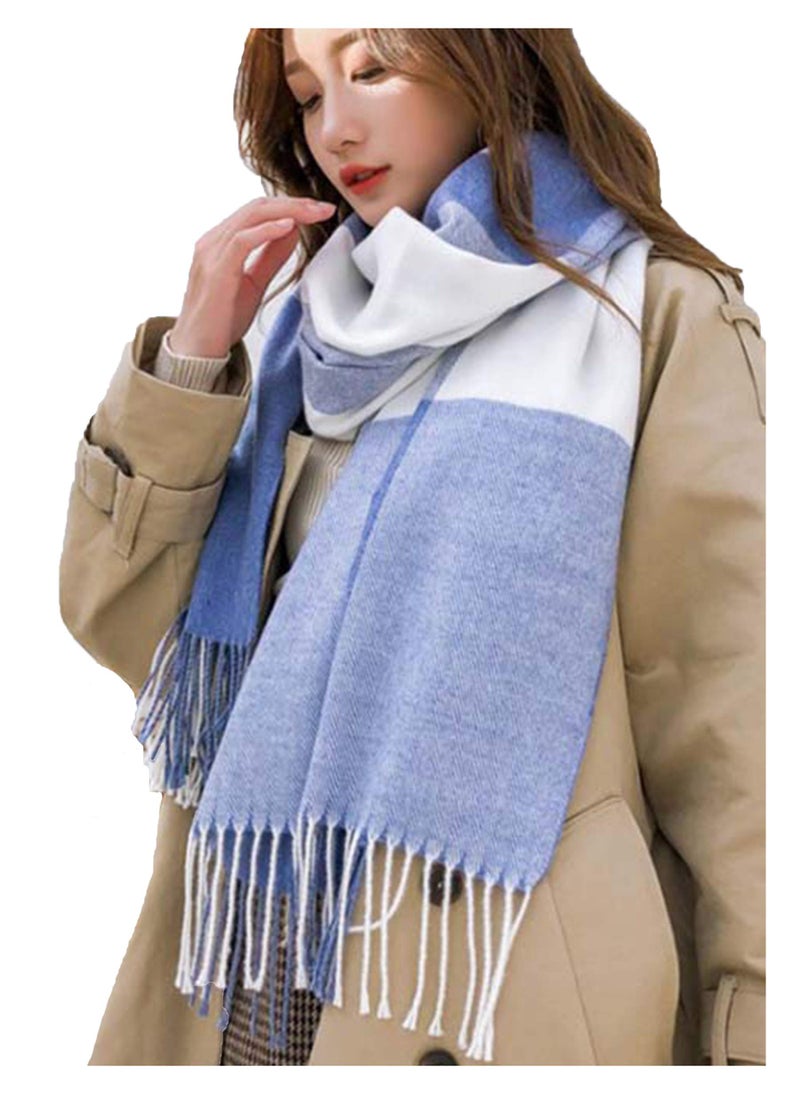 Wander Agio Women's Fashion Scarves Long Shawl Winter Thick Warm Knit Large Scarf Big Plaid Light Blue 10