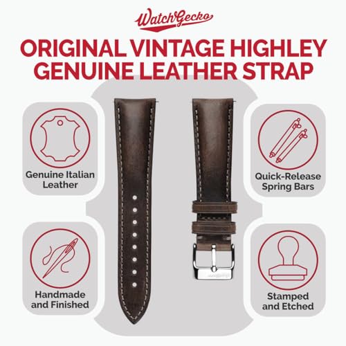 WatchGecko Vintage Highley Certified Genuine Italian Leather Replacement Watch Strap. Stylish and Durable Mens Wristwatch Strap. Padded for Comfort. Easy to fit. Chocolate Brown, 21 mm - Image 2