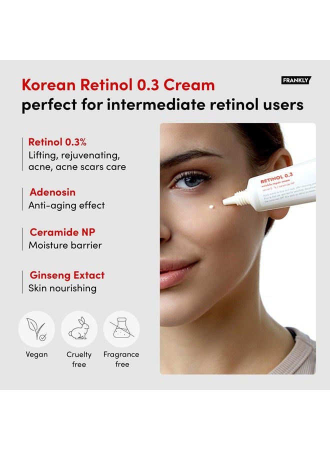FRANKLY Retinol 0.3% Cream, 0.7 fl oz - Intensive Retinol | Night Cream | Retinol, Ceramides & Natural Ginseng | Anti-aging, Wrinkles Care, Reduces Congestion and hyperpigmentation | Korean Skin Care - Image 3