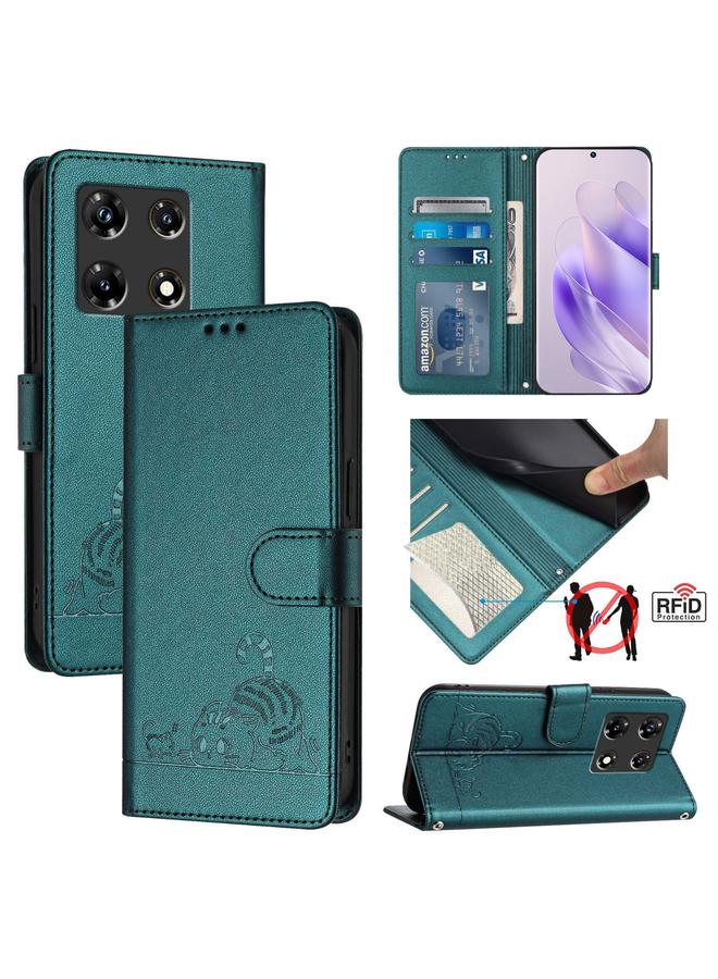Zaboon Case For Infinix Note 30 Pro X678B Cat Rat Embossed Pattern RFID Leather Phone Case with Lanyard - Image 1