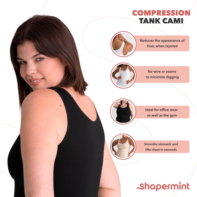 SHAPERMINT Compression Tank Cami Tummy and Waist Control Body Shapewear Camisole for Women White - Image 3