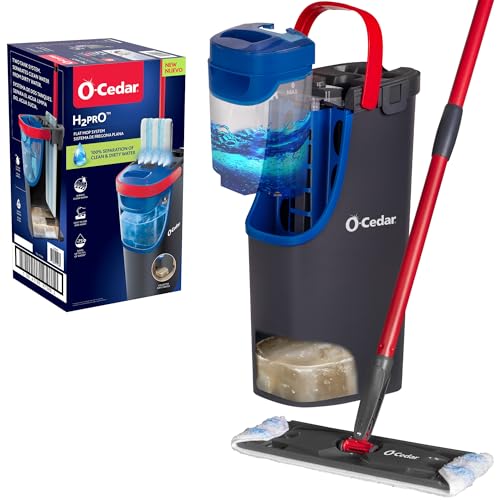 o cedar نظام ممسحة OCedar H2prO المسطحة أداة تنظيف سريعة نظف بالماء النظيف قابلة للغسل وإعادة الاستخدام وسادة ممسحة ميكروفايبر آمنة على الأرضيات الخشبية والبلاط الفينيل والحوائط والقاعدة - Image 2