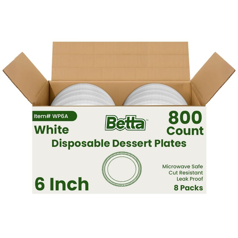 Betta 6-Inch Disposable Plastic Dessert Plates, White, 800 Count, Bulk Case for Schools, Breakrooms and Cafeteria, Microwave Safe (8 Pack Per Box x100) - Image 3