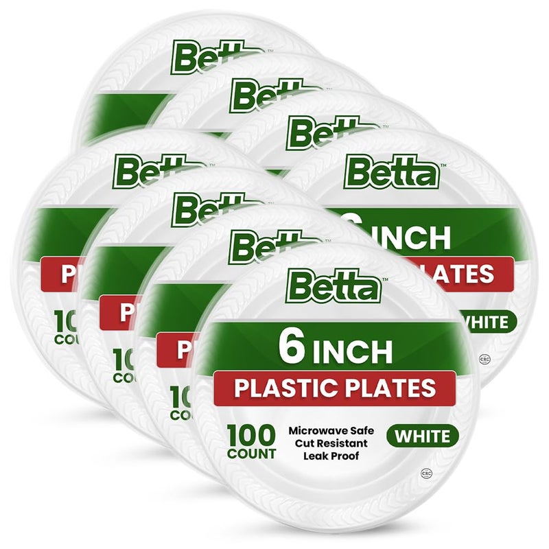 Betta 6-Inch Disposable Plastic Dessert Plates, White, 800 Count, Bulk Case for Schools, Breakrooms and Cafeteria, Microwave Safe (8 Pack Per Box x100) - Image 5