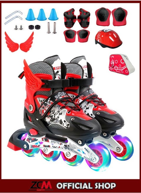 Adjustable Inline Skates Roller Skate Set with LED 4 Wheel Flashing Lights