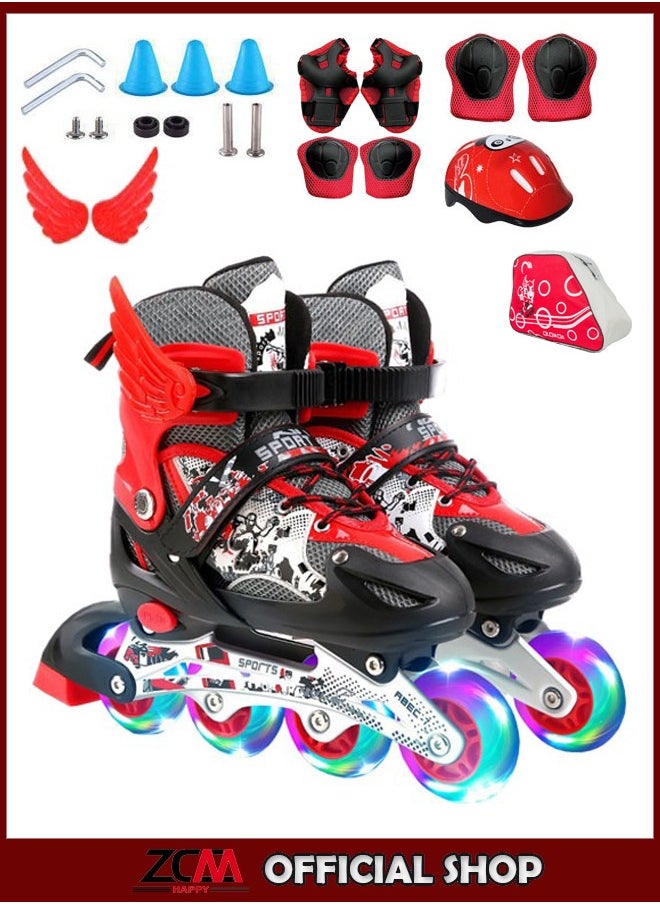ZCM-HAPPY - Adjustable Inline Skates Roller Skate Set with LED 4 Wheel Flashing Lights - Image 1